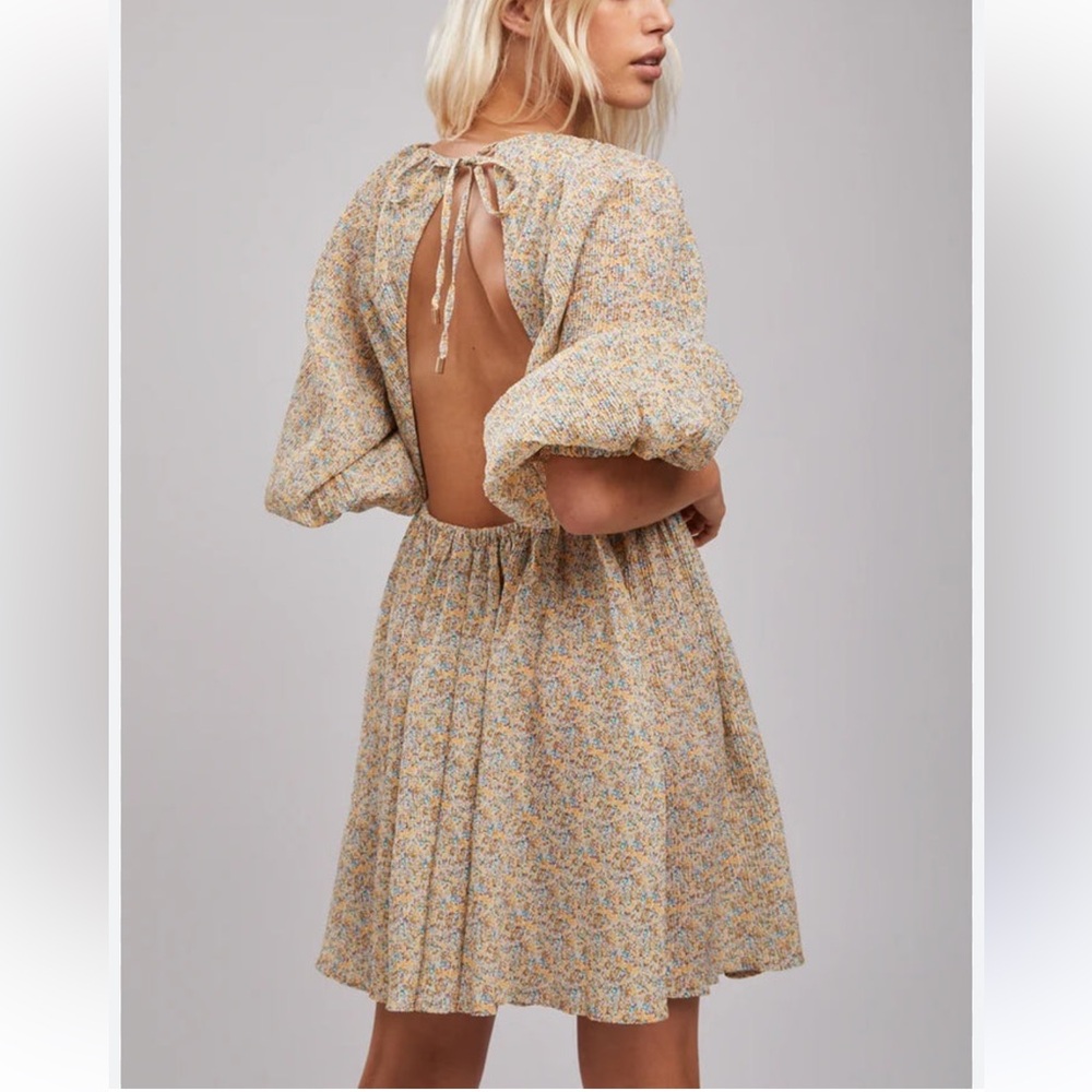 MINKPINK Melody Backless Summer Mini Dress Floral Yellow Medium